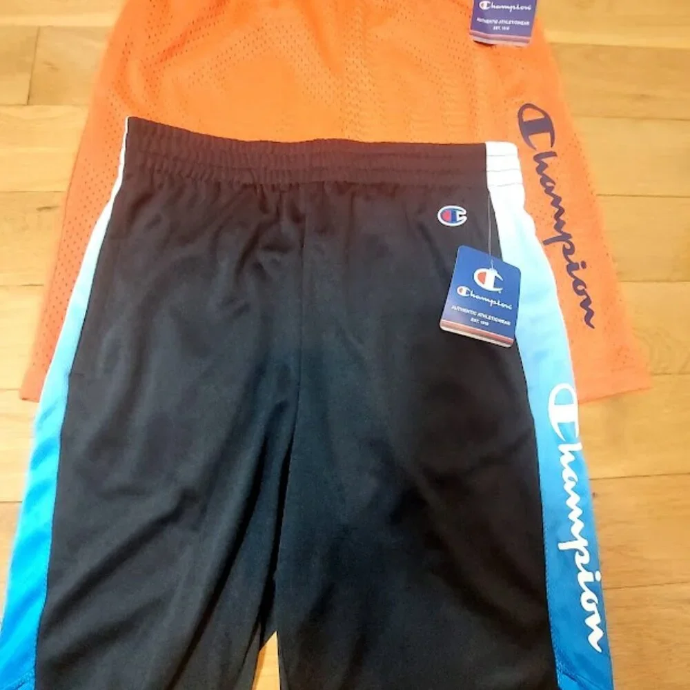 2 Pair Champion Boys Authentic Athleticwear Basketball Shorts L New Black/Orange